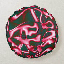 Cojín Redondo Tonos rojos en cintas abstractas en cian oscuro