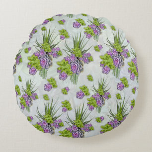 Cojín Redondo Tonos suculentos de verde mar y lavanda