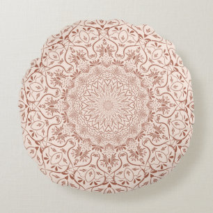 Cojín Redondo Tonos terrestres neutrales de Boho Elegant Mandala