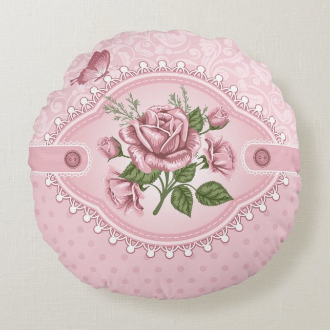 Cojín Redondo Torno de algodón floral (Anverso)