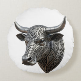 Cojín Redondo Toro de Plata Céltico Cabeza Vikinga Céltica