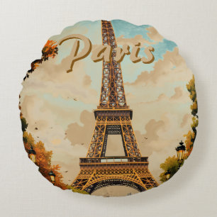 Cojín Redondo Torre Eiffel París Viaje Estilo Vintage Arte Retro