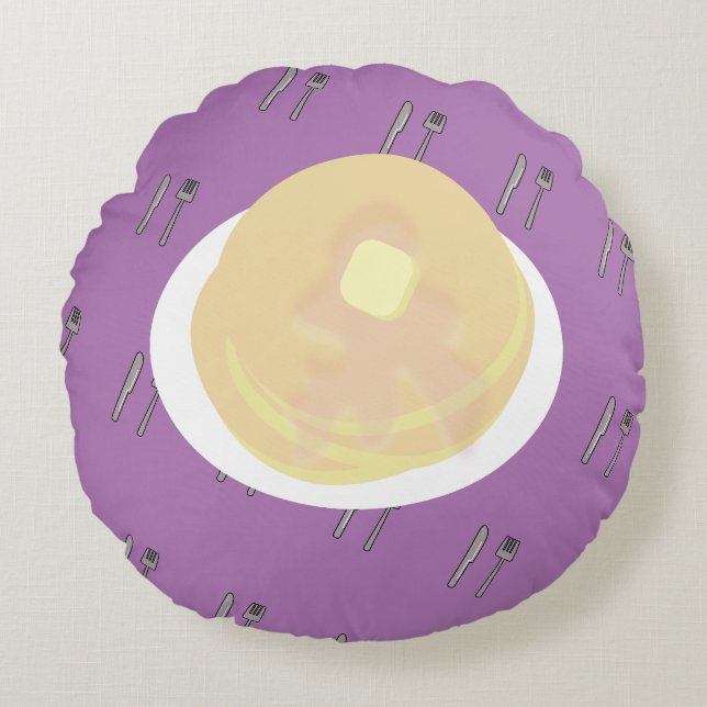 Cojín Redondo Torta De Panqueques Dulce Goteando Jarabe Desayuno (Anverso)
