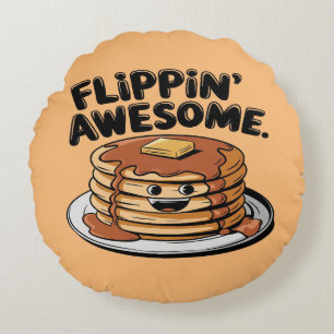 Cojín Redondo Torta de Panqueques 'Flippin' Awesome' Divertido D