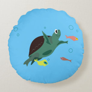 Cojín Redondo Tortuga Marina Adorable Bajo el Arte Marino