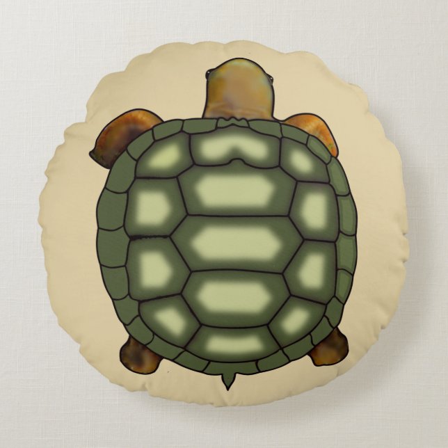 Cojín Redondo Tortuga verde moderna sobre beige (Anverso)