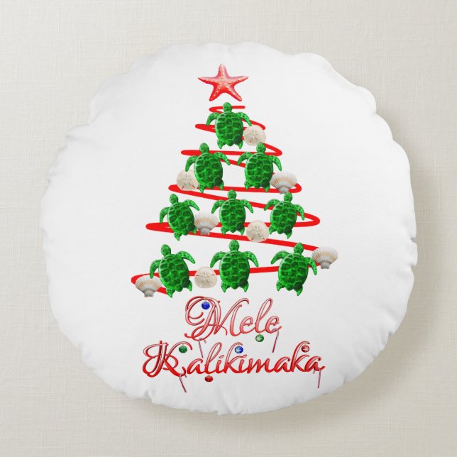 Cojín Redondo Tortugas marinas de Mele Kalikimaka (Anverso)