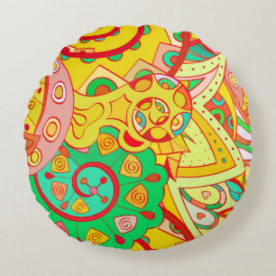 Cojín Redondo Tracería sin fisuras. Diseño de Mehndi. Coco étnic