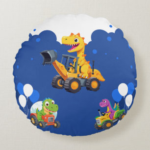 Cojín Redondo Tractor de dinosaurio lindo cavar globo de camión 