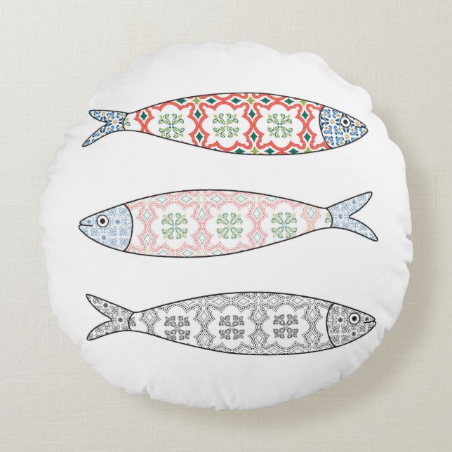 Cojín Redondo Traditional Portuguese icon. Colored sardines (Anverso)