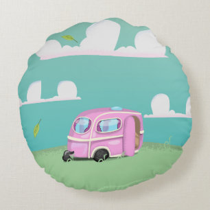 Cojín Redondo Trailer de caravana rosa