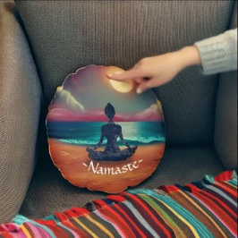 Cojín Redondo Tranquila playa de Sky Ocean con meditación de yog