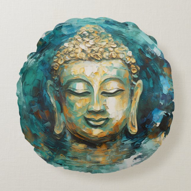 Cojín Redondo Tranquilidad Buda Aura Arte Espiritual (Anverso)