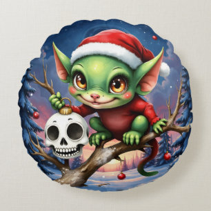 Cojín Redondo Travesura Alegre – El pequeño duende de Navidad.