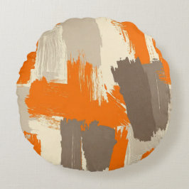 Cojín Redondo Trazos de pincel artesanal naranja audaz abstracto