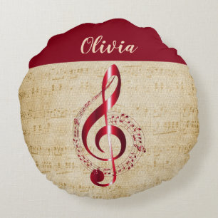 Cojín Redondo Treble Clef Vintage Music