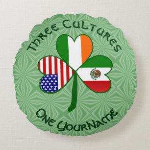 Cojín Redondo Trébol personalizado mexicano irlandés estadounide