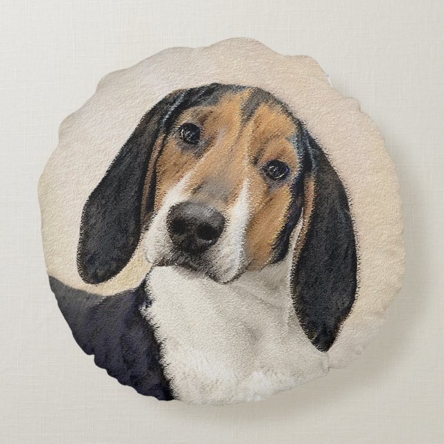 Cojín Redondo Treeing Walker Coonhound Painting - Arte original (Reverso)