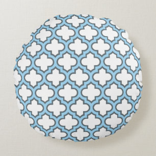 Cojín Redondo Trellis azul blanco y bebé, Entramado, Quatrefoil