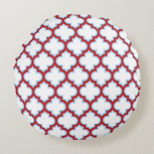 Cojín Redondo Trellis blanca y roja, Entramado, Quatrefoil