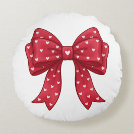 Cojín Redondo Trendy Coquette Red Ribbon Bow with White Hearts
