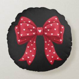 Cojín Redondo Trendy Coquette Red Ribbon Bow with White Hearts