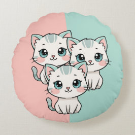 Cojín Redondo Tres gatos kawaii lindos