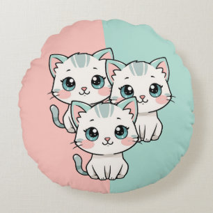 Cojín Redondo Tres gatos kawaii lindos