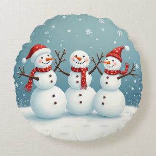 Cojín Redondo Tres Navidades felices snowmen
