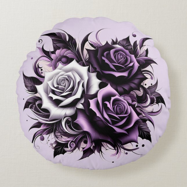 Cojín Redondo Tres Rosas morados (Anverso)