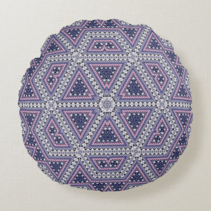 Cojín Redondo Trian violeta kaleidoscopio abstracto de mosaico s
