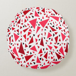 Cojín Redondo triángulos rojos de crimson sobre fondo retro blan