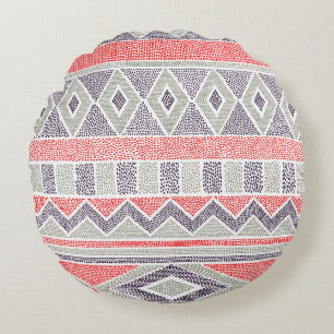 Cojín Redondo Tribal de etnia rayada: cosecha artesanal