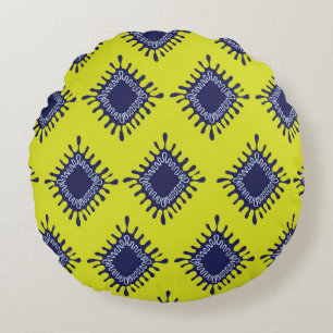 Cojín Redondo Tribal Ikat: Diseño Moderno.