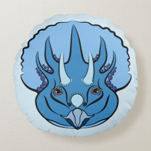 Cojín Redondo Triceratops Blue Cute Dinosaur