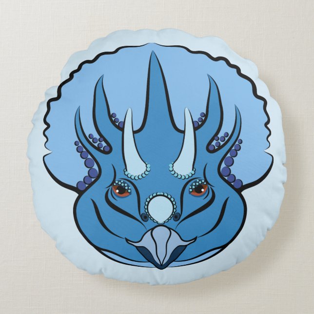 Cojín Redondo Triceratops Blue Cute Dinosaur (Anverso)