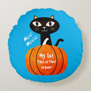 Cojín Redondo Trick de calabaza para gato Naranja negro o tratam