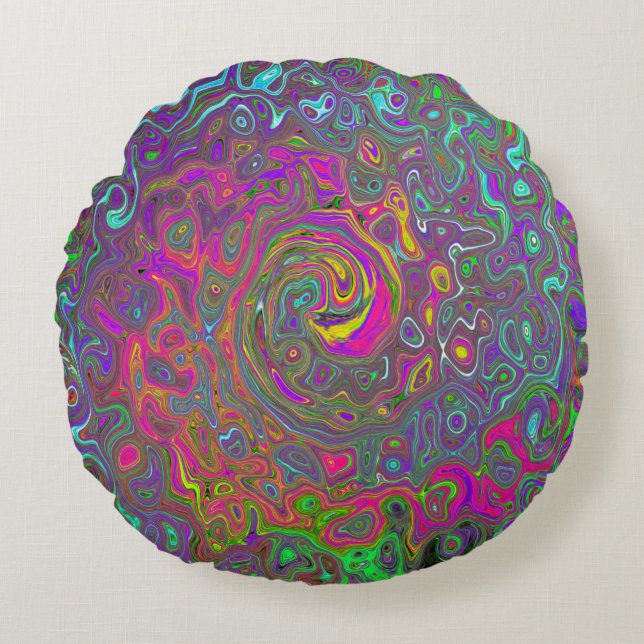 Cojín Redondo Trippy Pink Hot Pink Resumen Remo Liquido Swirl Re (Anverso)