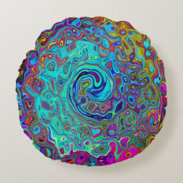 Cojín Redondo Trippy Sky Blue Abstract Retro Liquid Swirl