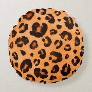 Cojín Redondo Tronco inmaculado de leopardo naranja amarillo neg