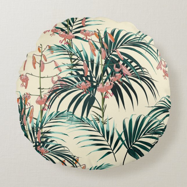 Cojín Redondo Tropical background with jungle plants. Seamless t (Anverso)