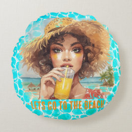 Cojín Redondo Tropical Beach, Lets Go to The Beach