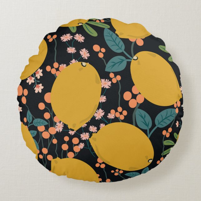 Cojín Redondo Tropical summer fruit seamless pattern. Citrus tre (Anverso)