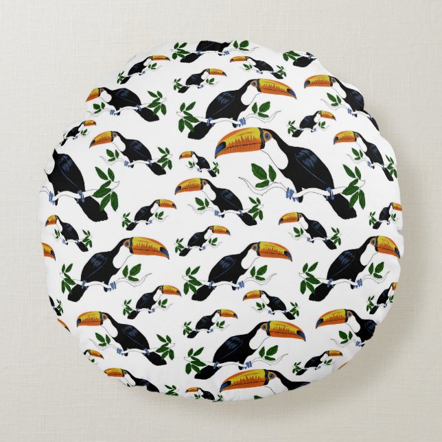 Cojín Redondo Tropical Toucans - Playful Jungle (Anverso)