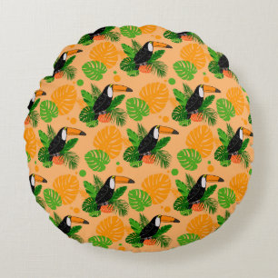 Cojín Redondo Trópico Toucan Bird Seamless Pattern