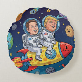 Cojín Redondo Trump & Elon Space Adventure, Cosmic Journey