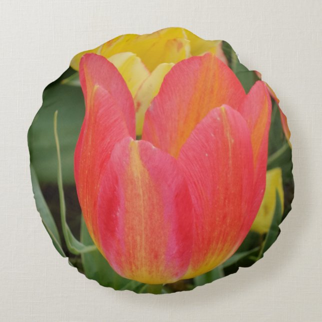 Cojín Redondo Tulipanes amarillos rosados Almohadilla redonda (Reverso)