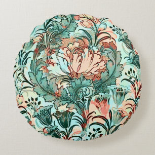 Cojín Redondo Tulipanes inspirados por Morris, Peonies, Verde Ac