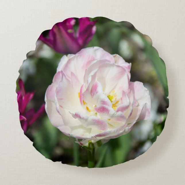 Cojín Redondo Tulipanes rosa brillante en un día soleado (Anverso)