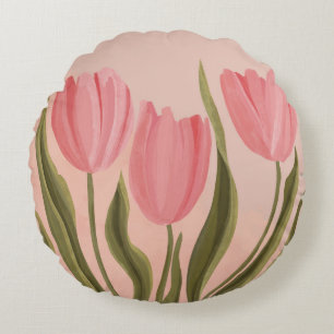 Cojín Redondo Tulipanes rosados de Bonito pintoresca